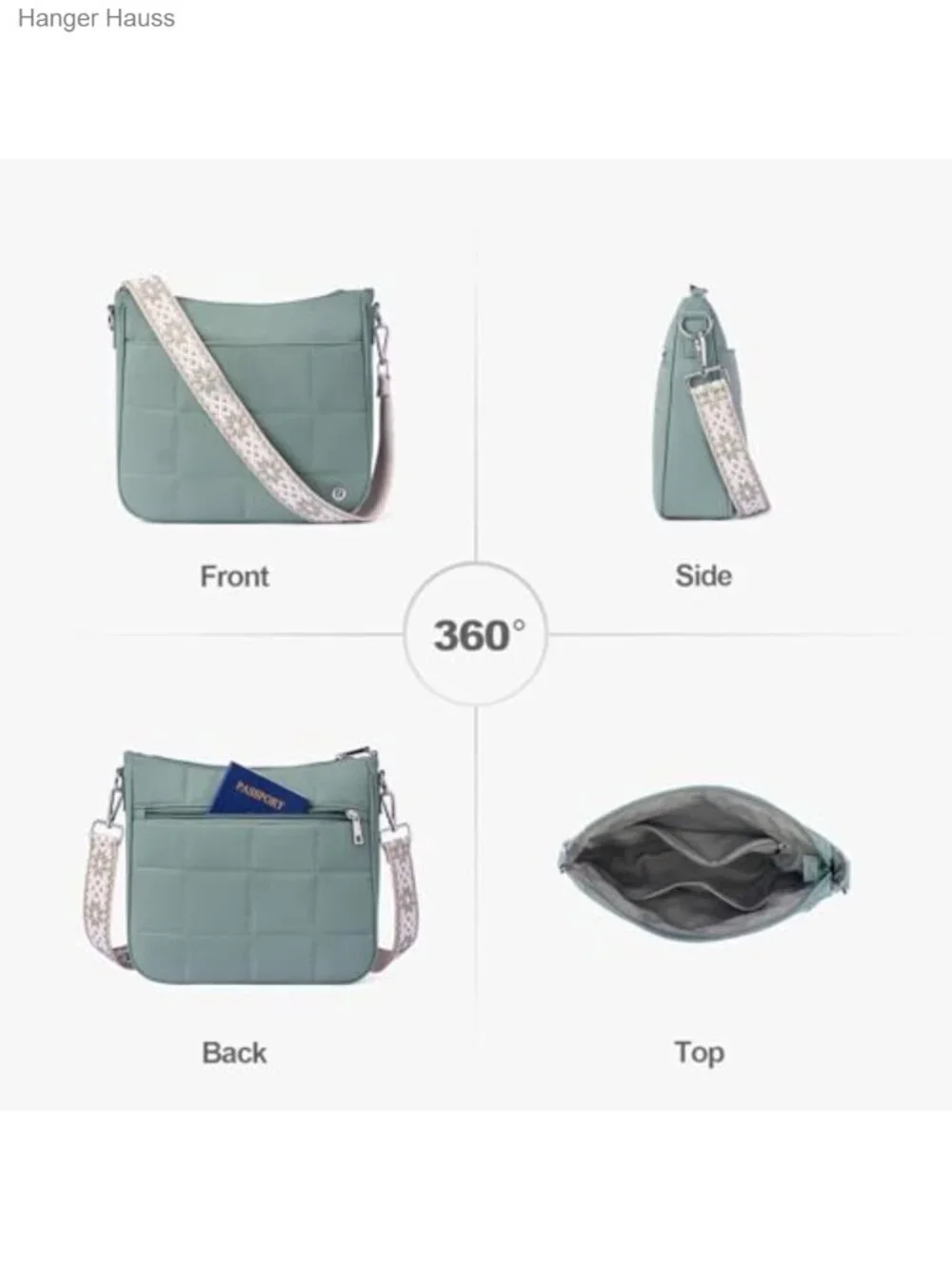 Quilted Nylon Anti-Theft Crossbody Hobo Bag with Adjustable Strap